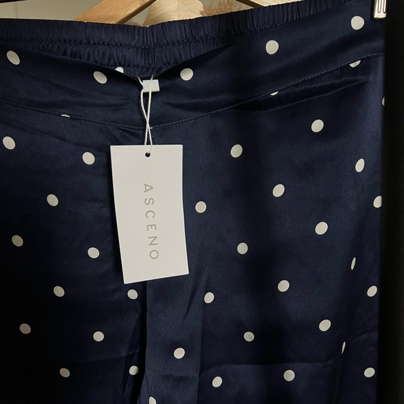 Asceno 100% Silk Navy Polka Pyjama Bottom - Trousers - Picture 4 of 6